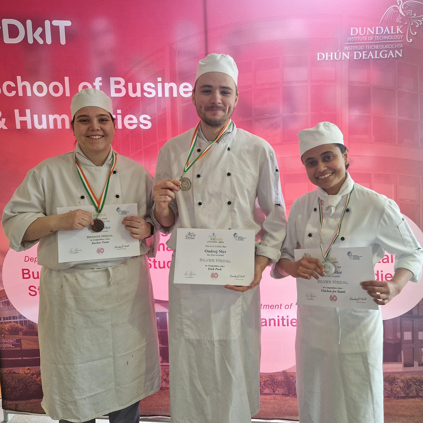 Daniella Schmidova, Ondrej Mer and Oshini Herath who were prize winners in the Chef Ireland 2025 competition