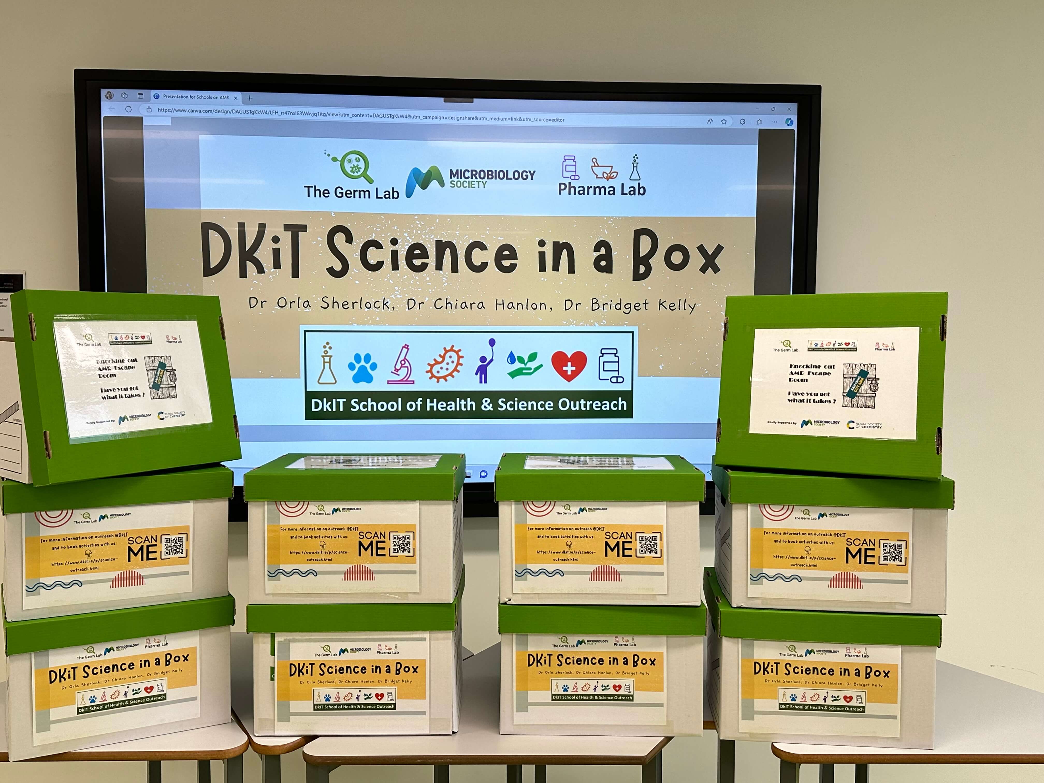 The Science in a Box packs ready to be delivered to schools 