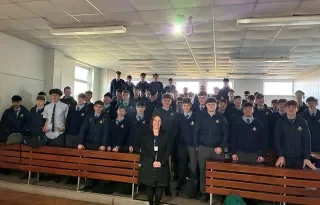 Dr Sinéad Loughran with pupils from St Vincent's, Castleknock