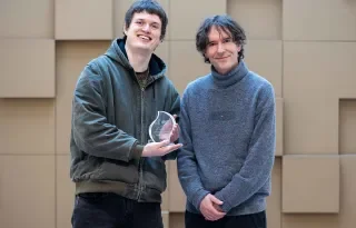 Animation Graduate Pat McCarthy with Lecturer Peter Morris