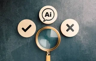A magnifying glass with a tick and an x on either side