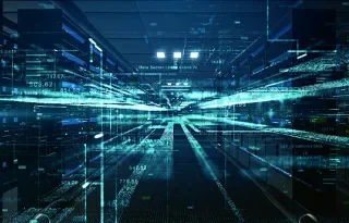 A series of blue lines, looking very tech like
