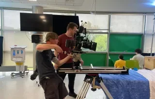 Director of Photography Colm Mullen and 1st AC Donal Murphy filming in DkIT