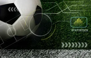 Football with sports data overlaid it