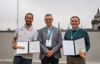Eden Fellow recipients Carlo de Medio from Universitá de Roma and Ronan Bree from DkIT pictured with Wim Van Petegen from Eden Europe