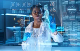 Doctor looking through holographic medical data