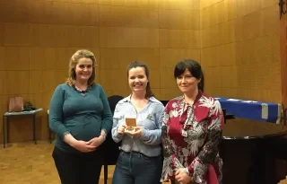 (L-R) Adele Commins (Head of Department of Creative Arts, Media and Music School of Informatics and Creative Arts, DkIT), Tara Raferty (Michael Van Dessel Recipient, 2018) and Georgina Hughes (DkIT Choir Director)