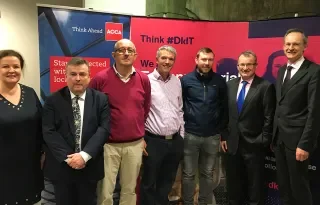 (L-R): Patricia Moriarty, (Head of School of Business and Humanities, DkIT), Shane Hill (Head of Department of Management and Financial Studies, DkIT), Pat Fitzgerald (Accounting Lecturer, DkIT), Pat O'Neill (Business Studies Lecturer, DkIT), Jonathan Brooks (Accounting & Finance student, DkIT), Jim Power (Guest Speaker), Michael Mulvey Ph.D (DkIT President)