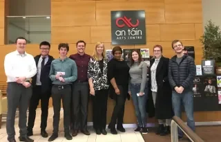 Dr Ingrid Lewis (Centre) with Film & TV Production Students at An Táin Arts Centre as part of new film screening collaboration.
