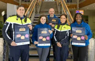 Garda Darragh Prior and Garda Kate Patterson with DkIT SU members Holly Lambe-Sally, Tobi Bewaji and Gerry O’Brien