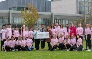 3rd Year Events Management students present a €1500 cheque to The Irish Cancer Society as part of fundraising efforts