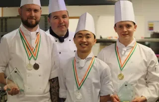 Pictured from left are: Conor Farrell, 1st year Culinary Arts student; Alan McCabe, Culinary Arts Course Director at DkIT, Van Phuoc Le, 1st year Culinary Arts student and Ryan Dowling, 1st year Culinary Arts student. 