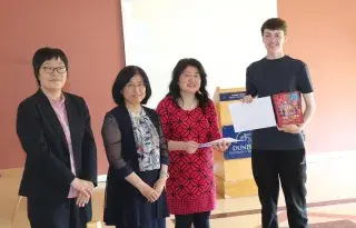 Ms Zhu Xikun , Ms Wang Lihong, Ping Cao and student
