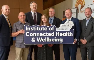Pictured (L-R) are Aidan Browne (DkIT), Dr Keith Thornbury (SMRC), Michael Mulvey PhD (DkIT President), Dr Julie Doyle (Netwell/Casala), Dr Fergal McCaffrey (RSRC), Aidan McKenna (Enterprise Ireland) and Dr Tim McCormac (DkIT) at the launch of new DkIT Institute of Connected Health & Wellbeing. (Photo: Ciara Wilkinson)
