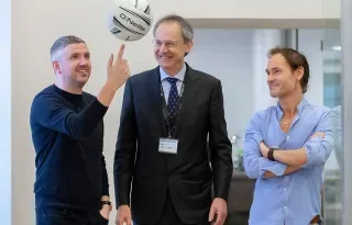 Pictured at STATSports headquarters  are L-R Sean O’Connor, Co Founder and COO of STATSports, Dr Michael Mulvey, Pesident of DkIT and Alan Clarke, Co Founder & CEO STATSports. PIcture Ciara Wilkinson
