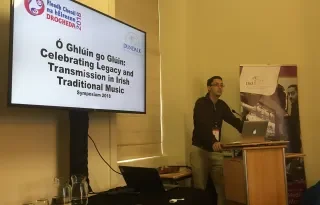DkIT's Daithi Kearney speaking at Ó Ghlúin go Glúin Research Symposium