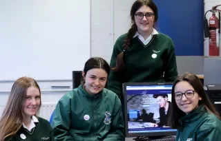 [L-R] TY students Aisling McCreesh , Julie Guinan, Kaiya Taffe and Sophie Arechka from St Louis Secondary School participate in DkIT’s Entrepreneurship School Week.