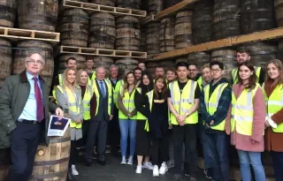 (L-R) Mario MacBlain; DkIT Programme Director The Global Programme, John Teeling; The Great Northern Distillery, DkIT's 4th Year Marketing Students. 