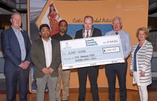 Prof Fergal Mc Caffrey, Dr. Abhishek Kaushik, Student Ajay Verma, Cathaoirleach Conor Keelan, Alice Hoey DkIT,
