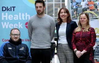 (L-R) DkIT's Turlach Cotter and Derek Crilly launching the DkIT Fit 4 Life programme and DkIT Health Unit Representatives Patricia Smyth and Ciara Hanratty.