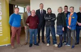 Hollywood Filmmaker, John Moore (centre) pictured with  DkIT President, Michael Mulvey, PhD and staff from the School of Informatics & Creative Arts during his recent visit to the Institute.