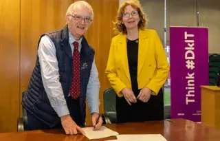 Dr Diarmuid O’Callaghan, President, DkIT and Ms Sadie Ward-McDermott, LMETB Director of FET at the signing of the Articulation Agreement between DkIT and LMETB