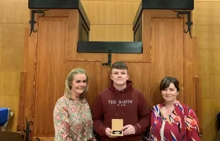 Dr Adele Commins (Head of Department of Creative Arts, Media and Music School of Informatics and Creative Arts, DkIT), Dylan Thomas (Michael Van Dessel Recipient, 2018) and Georgina Hughes (DkIT Choir Director)
