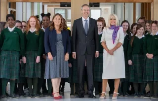 Minister Mary Mitchell O'Connor with DkIT President, Dr. Michel Mulvey, Acting Principal of St Louis Secondary School, Michelle Dolan and students from St Louis Secondary School