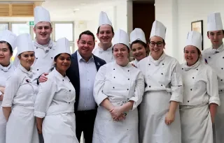 Award-winning Chef Neven Maguire, with Culinary Arts Students as part of 'Succeeding in Business' Seminar