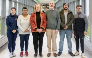 Pictured are Prof Tom Cooney, TUD (centre right) with DkIT students and lecturer, Angela Hamouda (centre left) at DkIT Entrepreneurship Lecture on Disadvantaged Communities