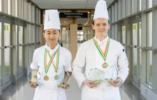 Pictured are (l-r) DkIT Culinary Arts students, Van Phouc Le from Dundalk and Ryan Dowling from Sherlock who received gold and silver medals at Chef Ireland 2020 competition