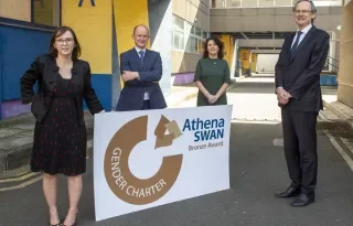 DkIT Staff Celebrate Athena SWAN Bronze Award And Commitment To Achieving Gender Equality [R-L - Dr Fiona Lawless, Dr Tim McCormac, Ciara O'Shea & Dr Michael Mulvey ]