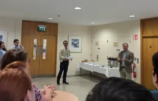 Garrett Duffy, Enterprise Development Manager, DkIT, congratulates Simon on the success of his Super-Wheel pre-launch