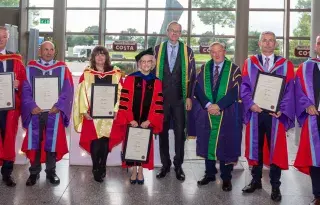Congratulations to our six recently conferred Professors.  From left to right: Dr. Fergal Mc Caffery, Dr. Keith Thornbury, Dr. Eleanor Jennings, Dr. Eibhlis Farrell, Dr. Mark Hollywood and Dr. Gerard Sergeant.   Dr. Michael Mulvey and Clifford Kelly included