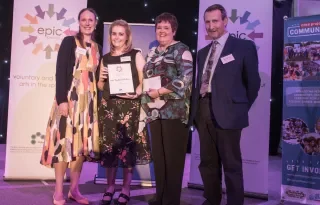 Oriel Traditional Orchestra members accepting the Runner up award in the Ireland category at the Epic Awards in Edinburgh, Scotland 