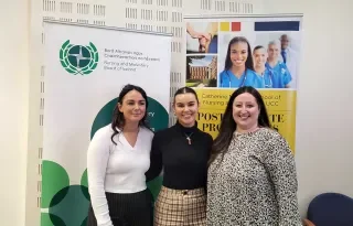 Claudia Donnelly representing Dundalk Institute of Technology Centre of Photo, with Laura O’Sullivan, University College Cork, & Nadia Hutton, Trinity College Dublin