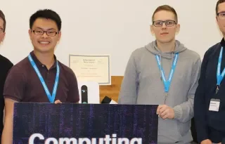 Pictured Left to Right: BSc Hons in Computing students Sean Joyce, Lucas Tan, Martin Malinowski and David Vasiliauskas
