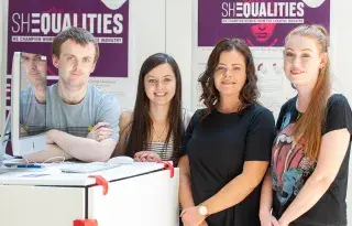 4th Year DkIT Creative Media, Kevin McElroy, Stephanie Hayes, Aine McEneaney and Aoife Brennan of the SHEqualities project at Fís 2018.