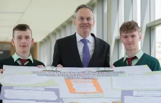 Transition Year students Jack McElroy and Caleb McArdle from Castleblayney College with DkIT President, Dr. Michael Mulvey at SciFest@DkIT 2018.