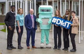 Ellis Okodogbe, Roisin Feeney, StudyClix Product Manager, Ken Flynn, Principal Beaufort College, StudyClix robot (Jack Lafford), Dora Juhasz, Deborah Ajenipa, Eileen Lynch, DkIT Access Officer