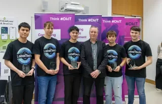 Tech Event Winning Lab Tech Team with Professor Fergal Mc Caffrey