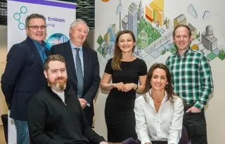 Back Row: 2022 Judges including Michael Twomey, (Health Innovation Hub Ireland), Martin Curley (CEO, HSE Digital Transformation Unit), Joanna Wardzinski (Head Tech Lead & Operations, International Healthcare AWS at Amazon Web Services ), Conor O'Sullivan (Atlantic Bridge)  Front Row: eHealth Embark 2022 Winners Stephen Geoghegan (Founder, Cymantic Medical), Dearbhail Ormond (Founder, Frendo)