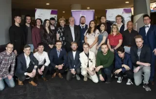 3rd year BA (Hons) Film & Television Production students pictured with Dr. Bob McKiernan, Head of School of Informatics & Creative Arts, DkIT and Lorcan Dunne, BA (Hons) Film & TV Production lecturer
