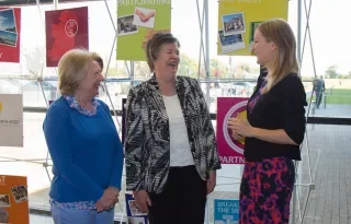 Martha Hogan and Ann Ward of the Older People’s Forum speaking to Minister for Older People, Helen McEntee TD at the launch of the strategic partnership between Netwell CASALA and ALONE at DkIT campus on Friday, 5 May 2017.