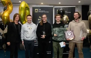 (left to right) Dr. Janice O’Connell (Head of Dept of Information Technology, TUS), Dr Liam Noonan (Event organiser), Ryan Habis (DkIT ACM Chairperson) , Jiri Uhlir (DkIT team) and Samuel Sukovsky (DkIT team).