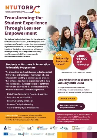 NTUTORR National Project which is an innovative collaboration across the Technological Higher Education sector to transform the student experience.