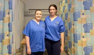 Rebecca Smith and Chloe Donaghy in DkIT's Clinical Skills Lab