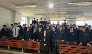 Dr Sinéad Loughran with pupils from St Vincent's, Castleknock