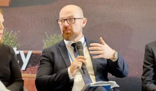 Aidan Browne speaking at the launch of the Mini Digi Hubs