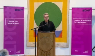 Adrian McCarthy from Curious Dogs Films announcing the new Martha O'Neill Best Creative Documentary award winner